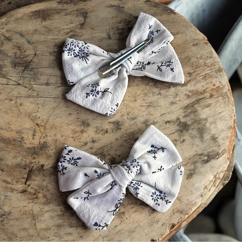 Handmade floral print hand tied Hair bows for kids